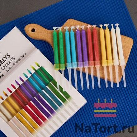 Набор свечей для торта «Be Happy» (цветное пламя, 10 см) 12 шт