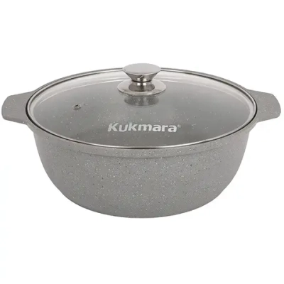 Кастрюля-жаровня 5л «Мраморная»(светлый мрамор) со стеклянной крышкой диаметр 28см жмс528а