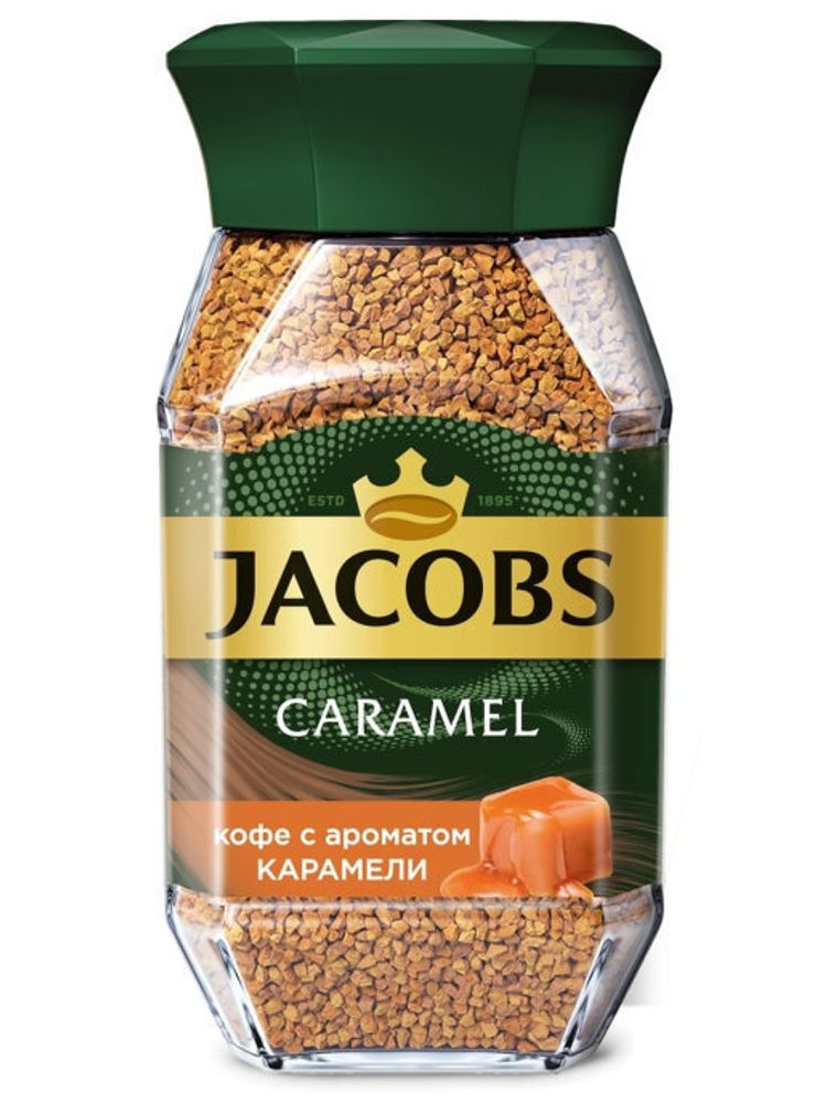 Кофе растворимый Jacobs Caramel с ароматом карамели, стеклянная банка 95 г 3 шт