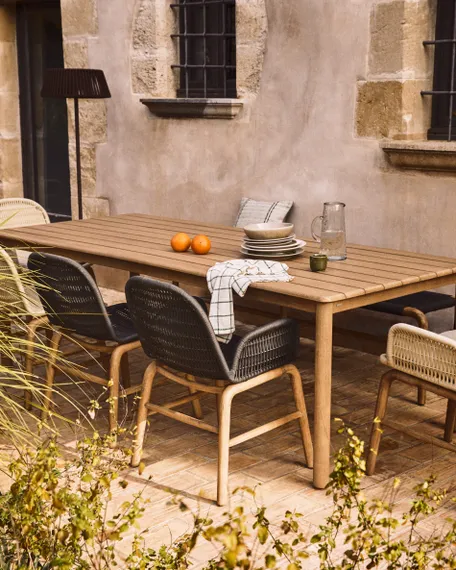 Комплект садовой мебели Sori стол и 6 стульев Alipa из акации и графитовой веревки