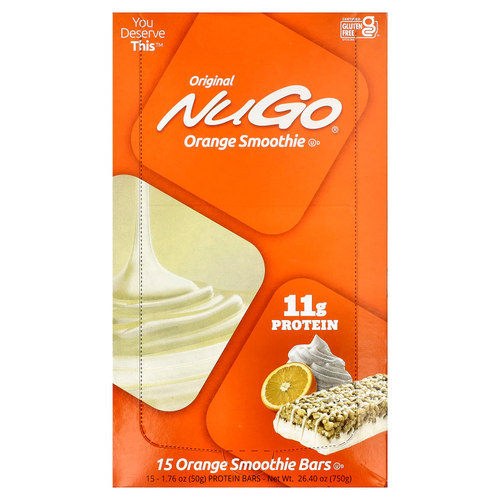 NuGo Nutrition, протеиновые батончики, апельсиновый смузи, 15 батончиков по 50 г (1,76 унции)