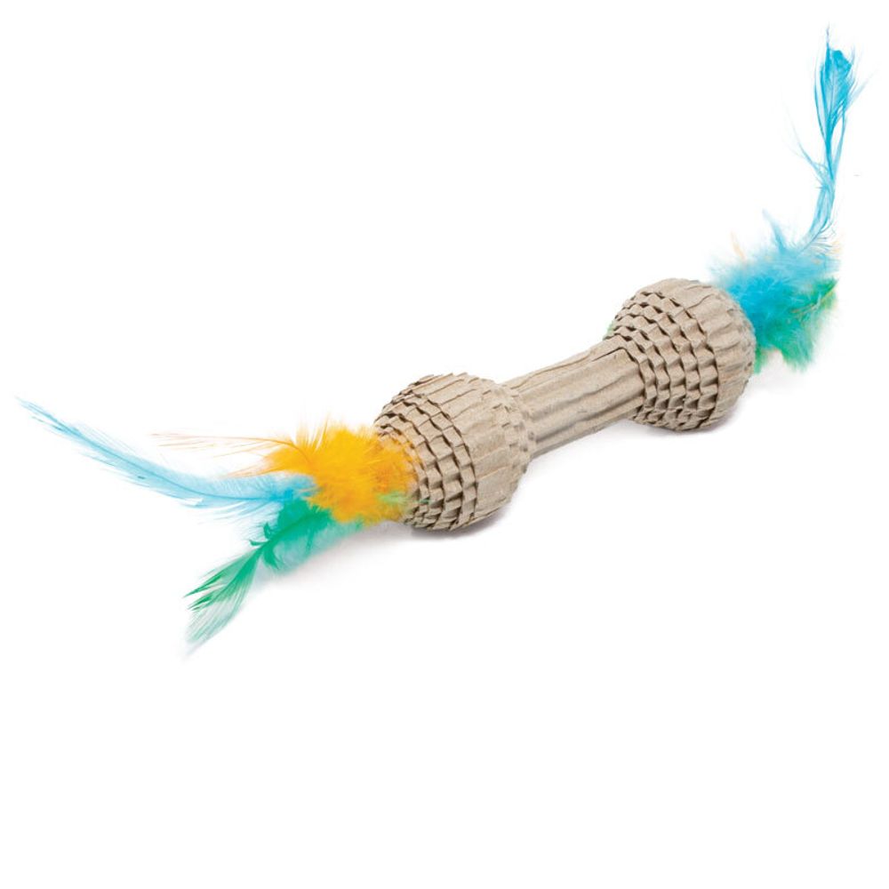 Игрушка Triol для кошек из гофрокартона "Гантель с перьями", 100/200мм Игрушка Triol для кошек из гофрокартона "Гантель с перьями", 100/200мм