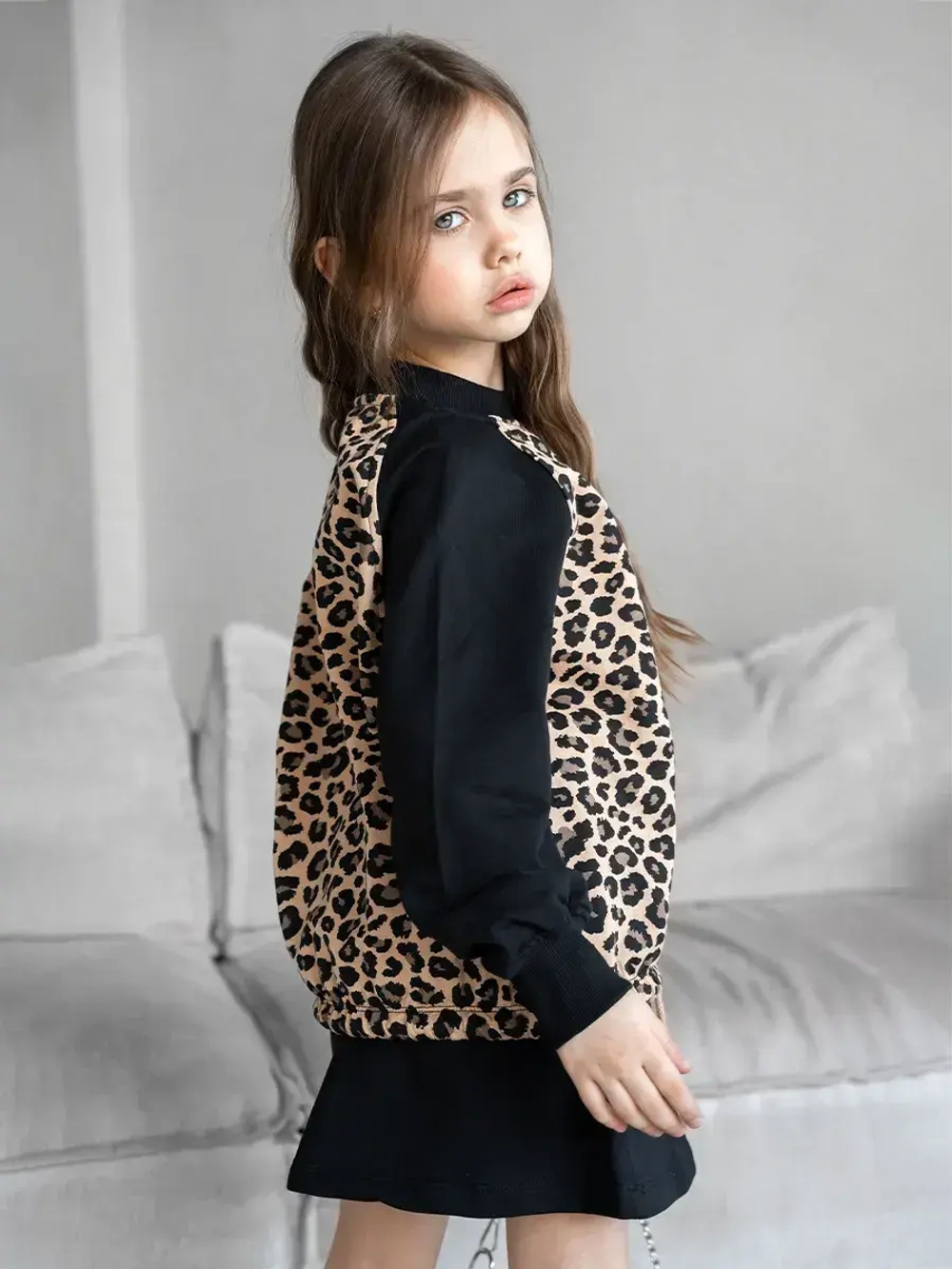 Костюм для девочки с юбкой леопардовый