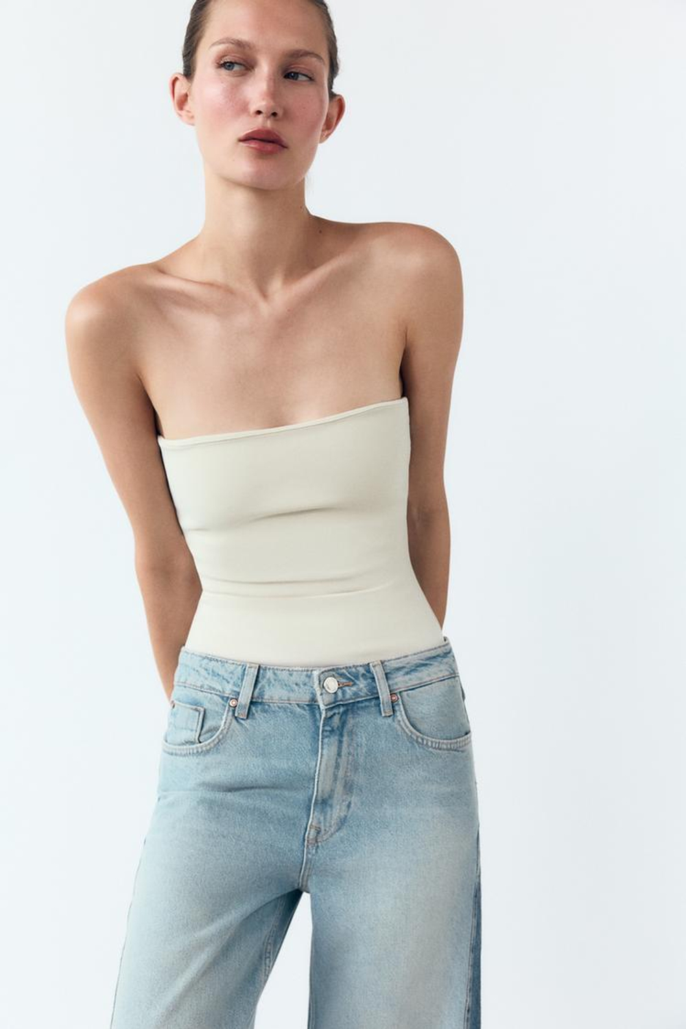 ZARA ДЖИНСЫ С ШИРОКИМИ ШТАНИНАМИ И СРЕДНЕЙ ПОСАДКОЙ, ГОЛУБОЙ