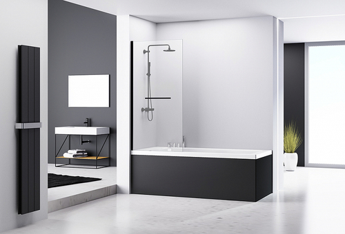 Шторка на ванну Abber Immer Offen 100х140 AG70100B профиль Черный стекло прозрачное