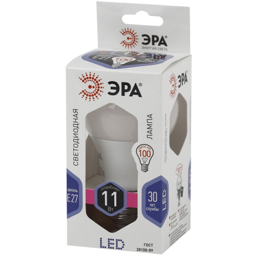 Лампа светодиодная ЭРА STD LED A60-11W-860-E27 11Вт груша холодный дневной свет Е27 | Лампы cветодиодные Груша (A)