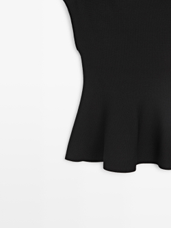 Massimo Dutti Трикотажный топ с круглым вырезом, черный
