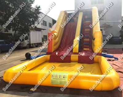 Надувная горка с бассейном «Мартышка» на постоянной подкачке 10*4*5 м