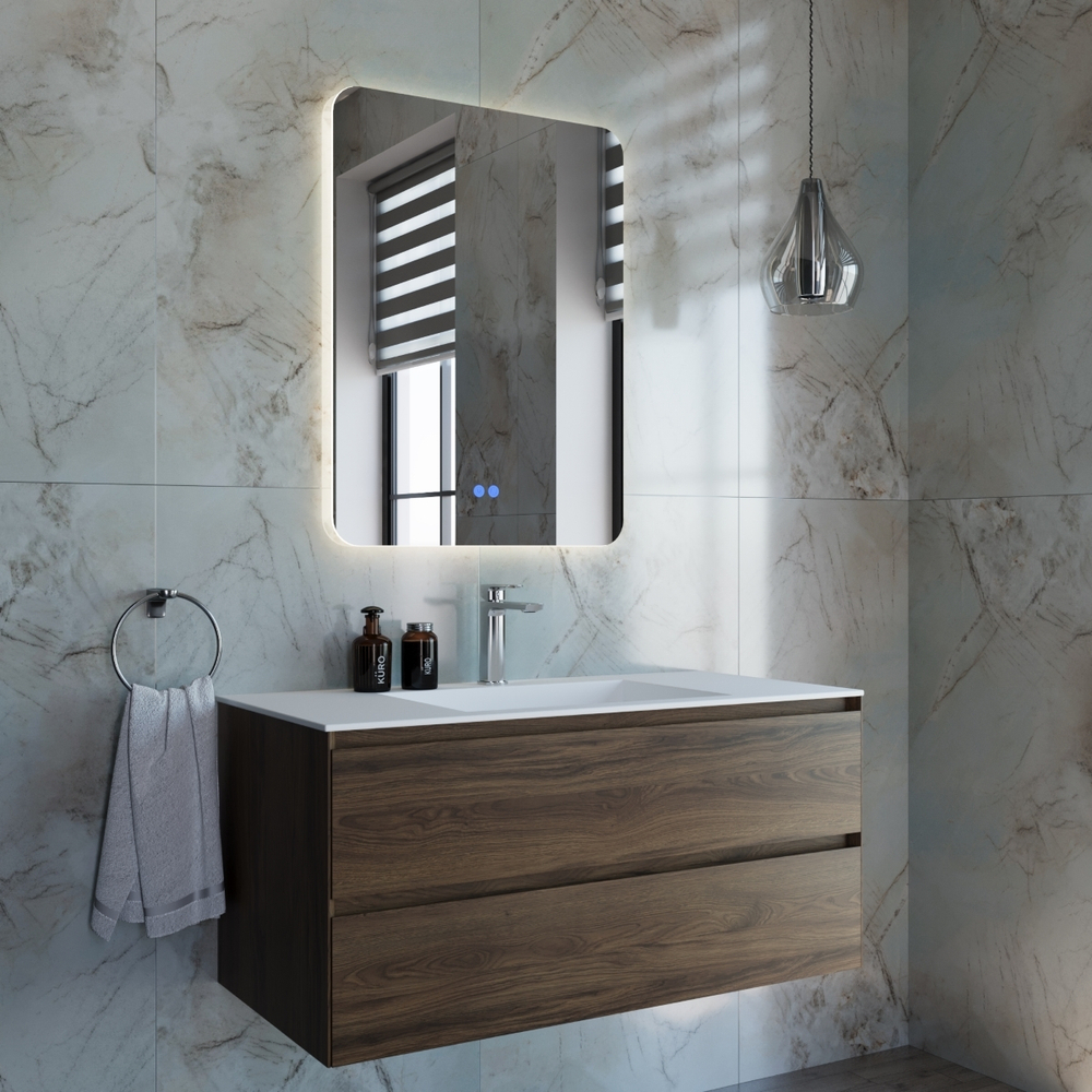 База под раковину Luka 1000 подвесная, 2 выкатных ящика soft-close, C.Oak