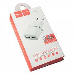 Сетевое зарядное устройство 2-USB 2.4А Hoco C12 Smart белое