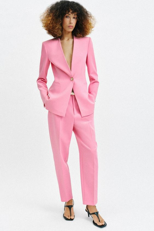 ZARA ПРЯМЫЕ БРЮКИ С ПОЯСОМ, РОЗОВЫЙ