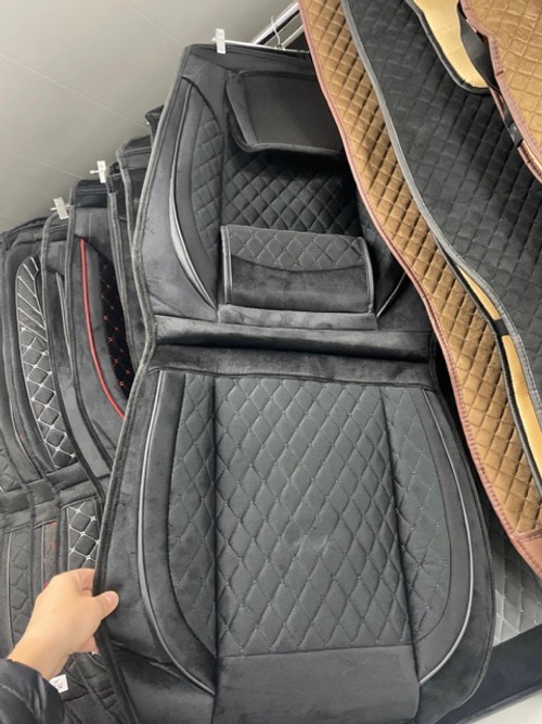 AA - 04 Черный / Комплект чехлов на Передние сиденья, ткань черная, строчка желтая, замша, 2 предмета, серия: эко ком-фо (за комплект)