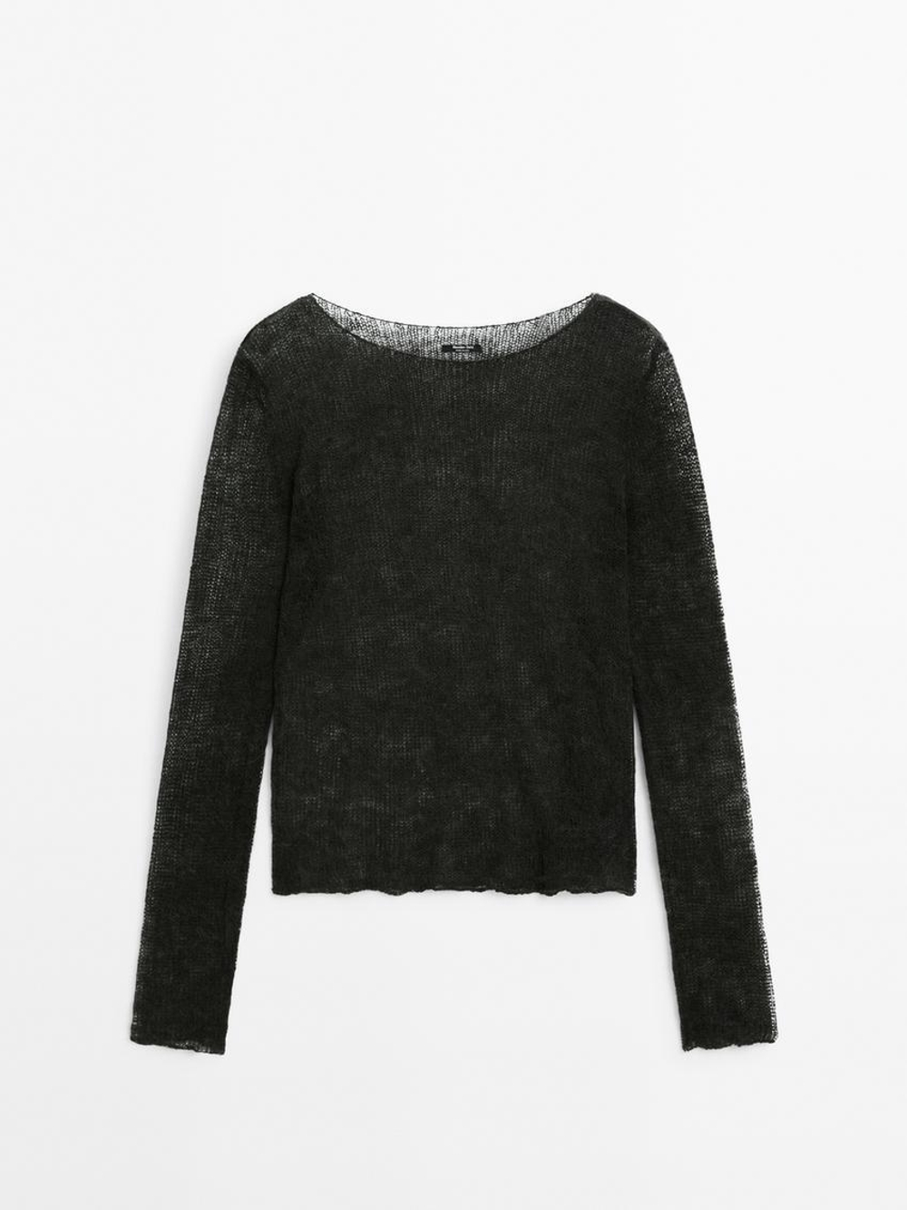 Massimo Dutti Свитер с ажурным узором, темно-зеленый