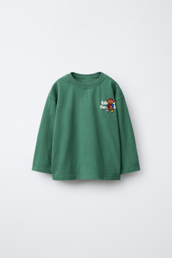 ZARA ЛОНГСЛИВ С ВЫШИВКОЙ «МЕДВЕДЬ», ЗЕЛЕНЫЙ