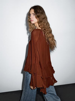 Massimo Dutti Блуза с воланами, черепичный