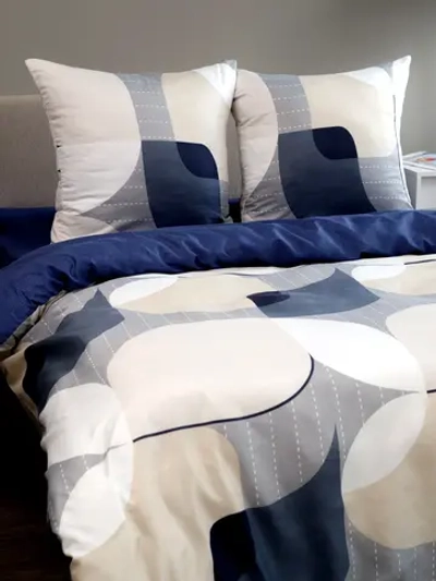 Постельное белье 2,0 с Евро простыней, полисатин «Павлайн», Абстракция синий бежевый