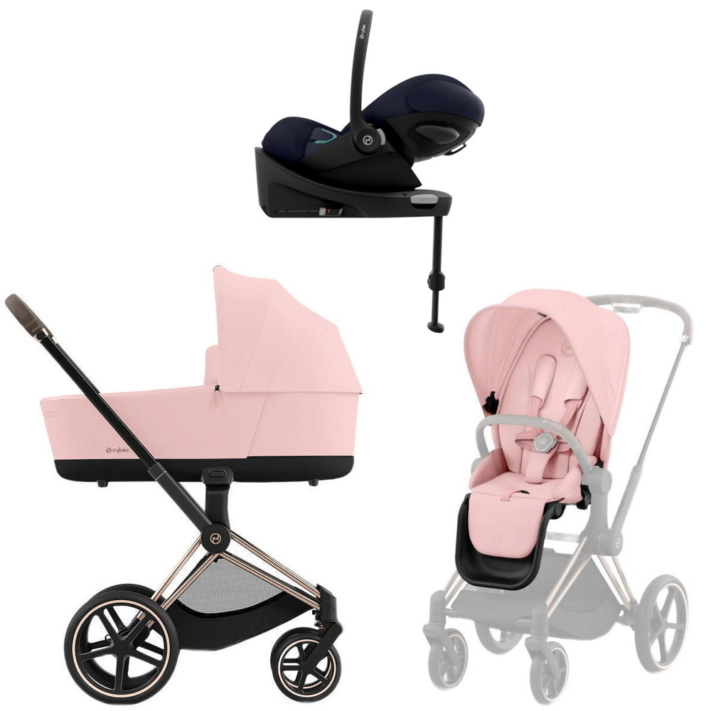 Коляска Cybex Priam IV Rosegold complete Cloud G Ocean Blue Plus Base G 3 в 1 Peach Pink