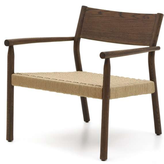 Кресло Yalia из массива дуба с отделкой из ореха и сиденьем из 100% веревки