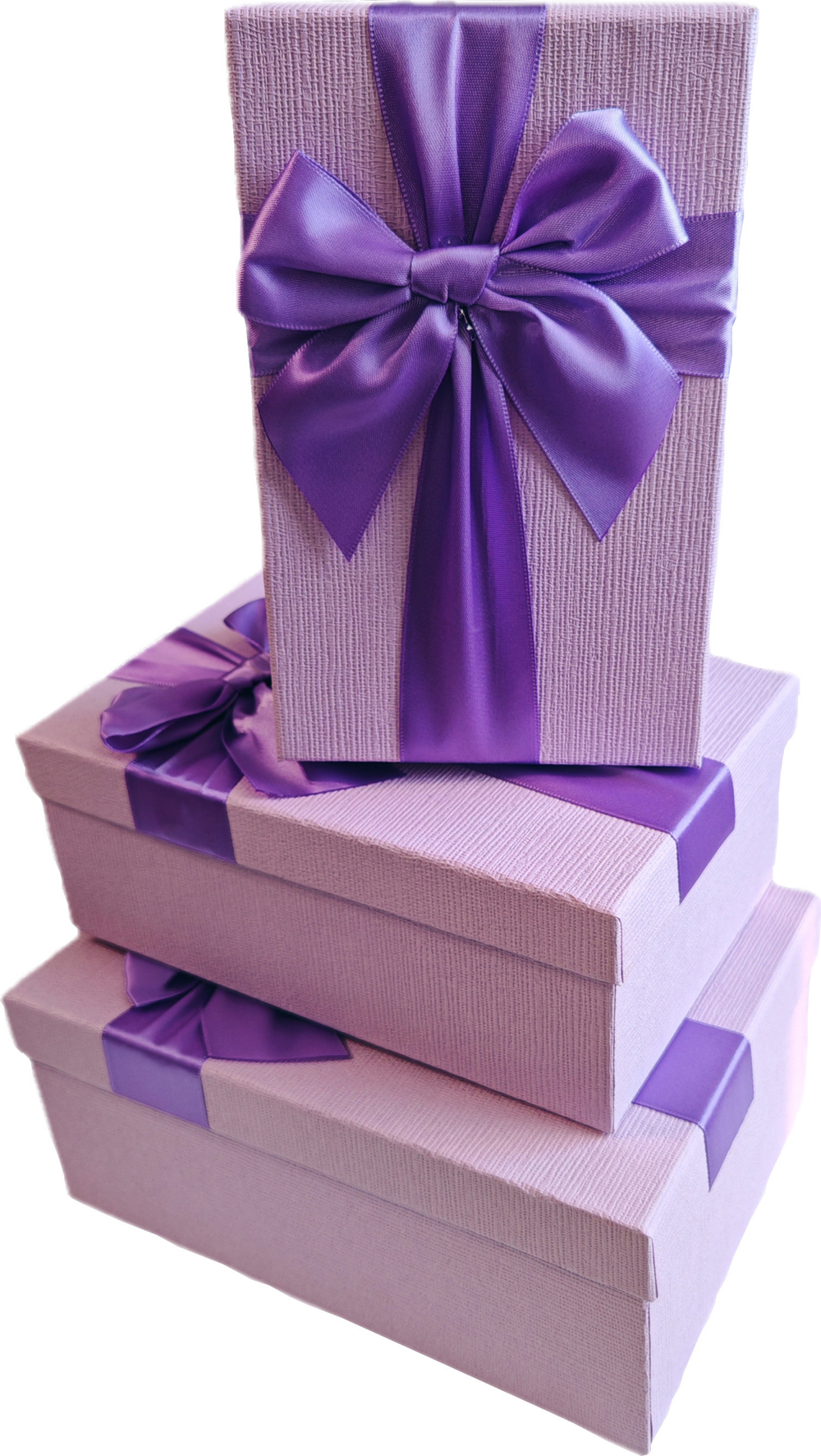 Набор подарочных коробок 3в1 с бантом, сиреневый 19*12*6.5, 21*14*8, 23*16*9.8см