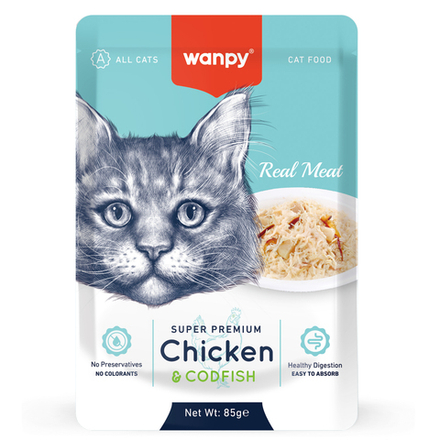 Wanpy Cat Пауч для кошек из курицы и трески 12х85г