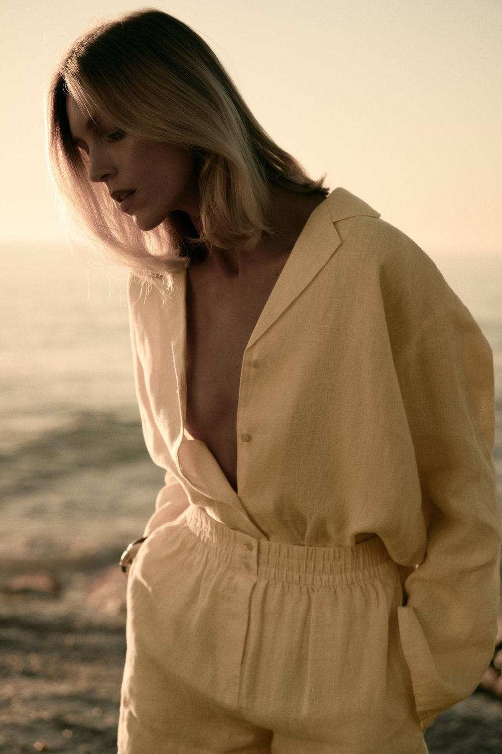 ZARA РУБАШКА ИЗ 100% ЛЬНА — ZW COLLECTION, ПАСТЕЛЬНО-ЖЕЛТЫЙ