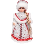 Снегурочка музыкальная «Красный бархат» 30 см (серебряная шубка)