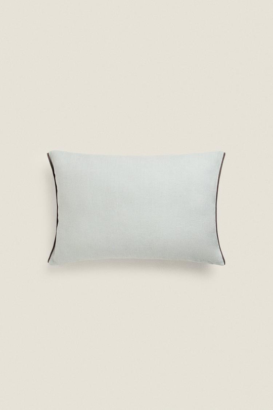 ZARA HOME ЧЕХОЛ НА ПОДУШКУ С КОНТРАСТНОЙ ОКАНТОВКОЙ, СИНИЙ/ЗЕЛЕНЫЙ