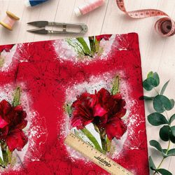 Ткань блэкаут цветы красные лилии