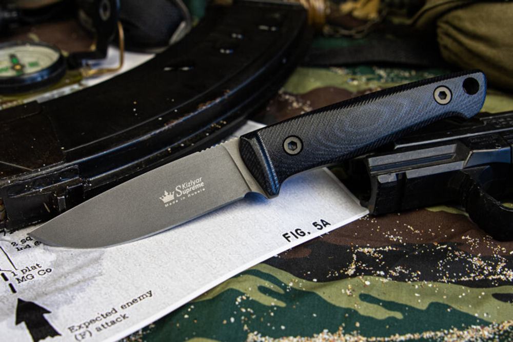 Нож Kizlyar Supreme SANTI D2 TW G10-BH LS (TacWash, G10 Black Handle, Leather Sheath)