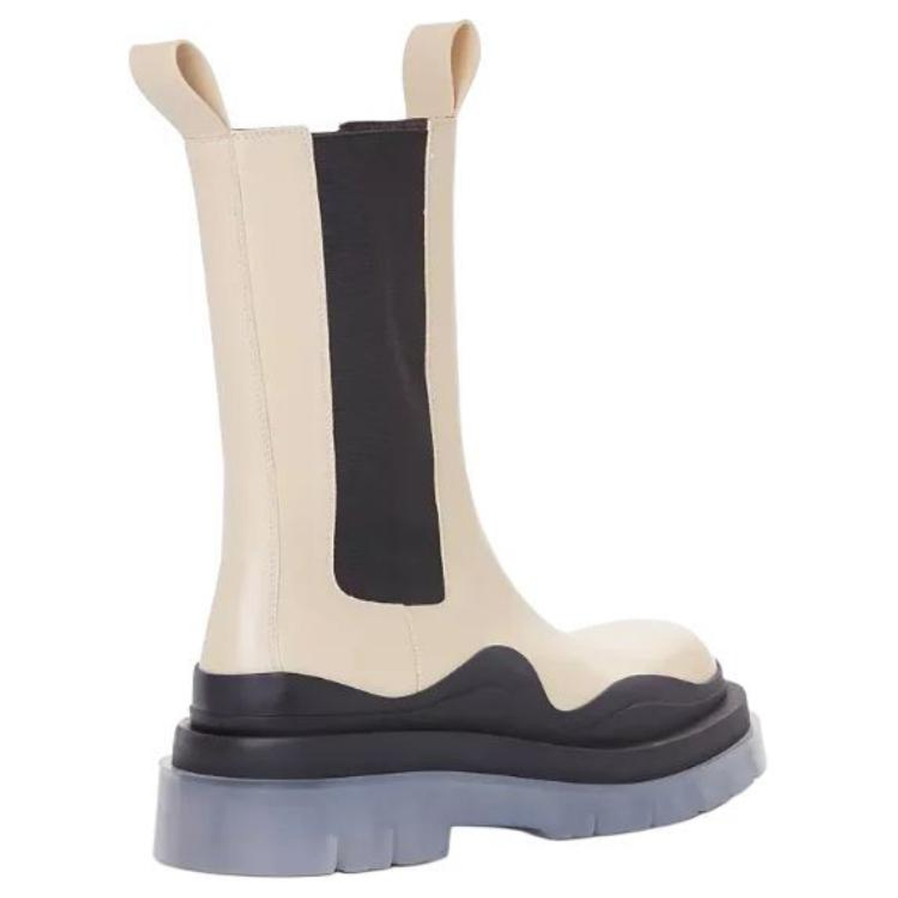 Bottega Veneta Tire Chelsea BV Top Grain Cow Leather Short Chelsea Boots Women"s Milk White
