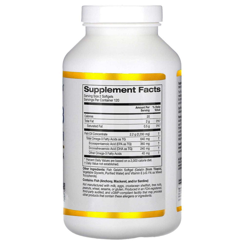 California Gold Nutrition, омега-3, рыбий жир премиального качества, 240 капсул из рыбьего желатина