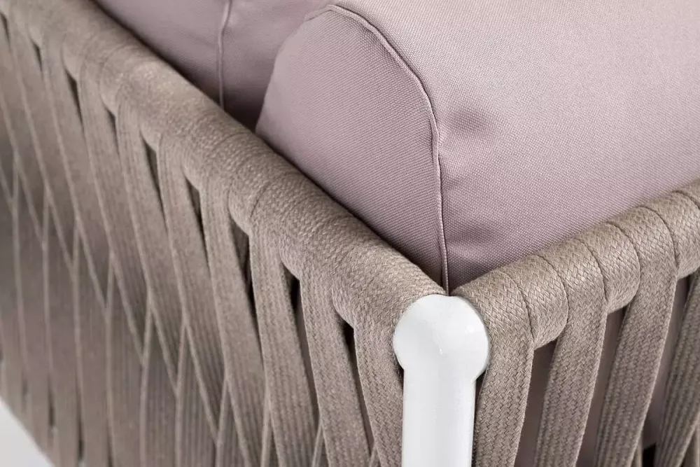 "Касабланка" угловой модуль плетеный из роупа, каркас алюминий светло-серый (RAL7035) муар, роуп серо-коричневый 23мм, ткань бежевая 052