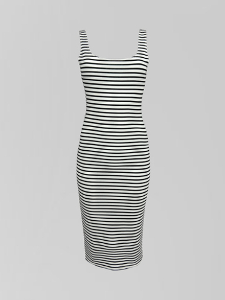 Платье by Gor 23221 удлиненное в полоску на широких лямках
