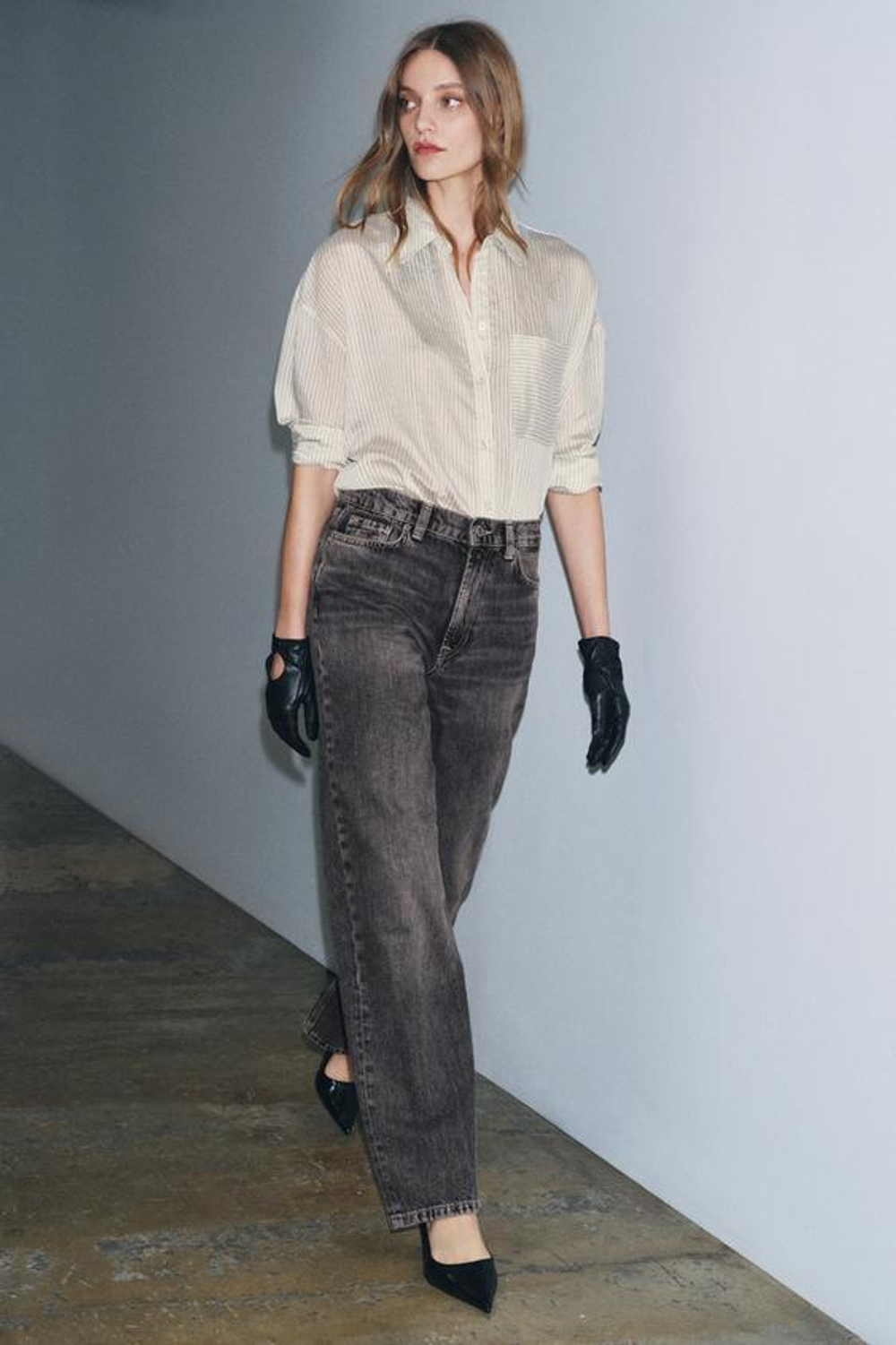 ZARA ДЖИНСЫ ZW COLLECTION ПРЯМОГО КРОЯ С ВЫСОКОЙ ПОСАДКОЙ, СЕРЫЙ