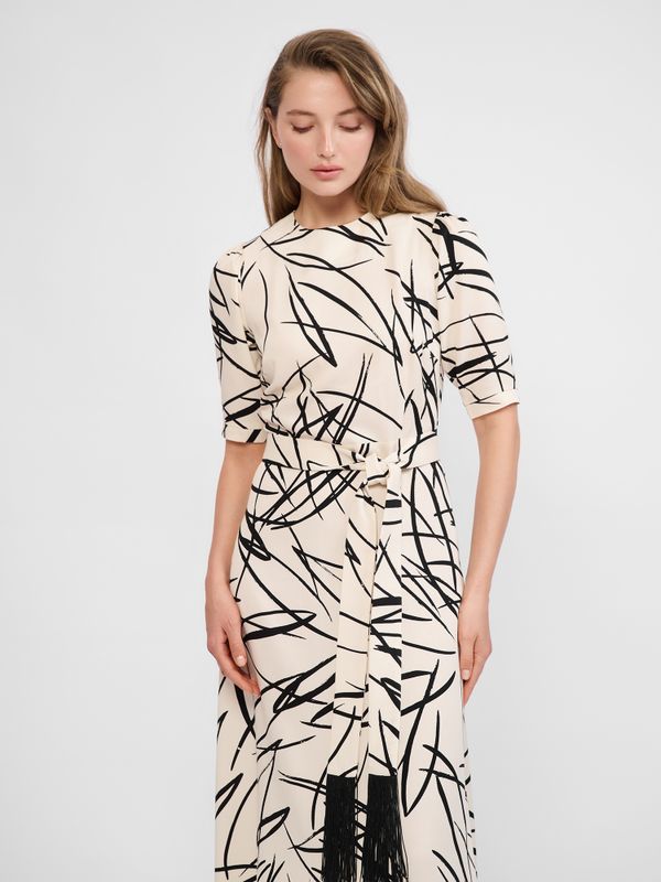 БЕЖЕВОЕ ПЛАТЬЕ ПРИНТ АБСТРАКЦИЯ