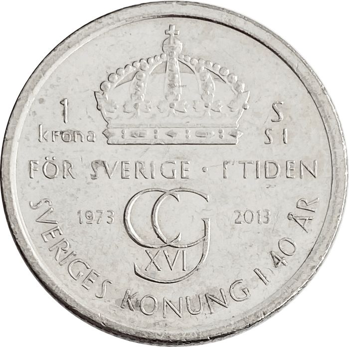 1 крона 2013 Швеция «40 лет правления Короля Карла XVI Густава»