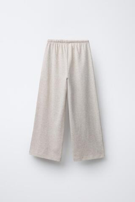 ZARA БРЮКИ WIDE LEG ИЗ ПЛОТНОЙ МЯГКОЙ ТКАНИ С ВЫШИВКОЙ, ПЕСОЧНЫЙ МЕЛАНЖ