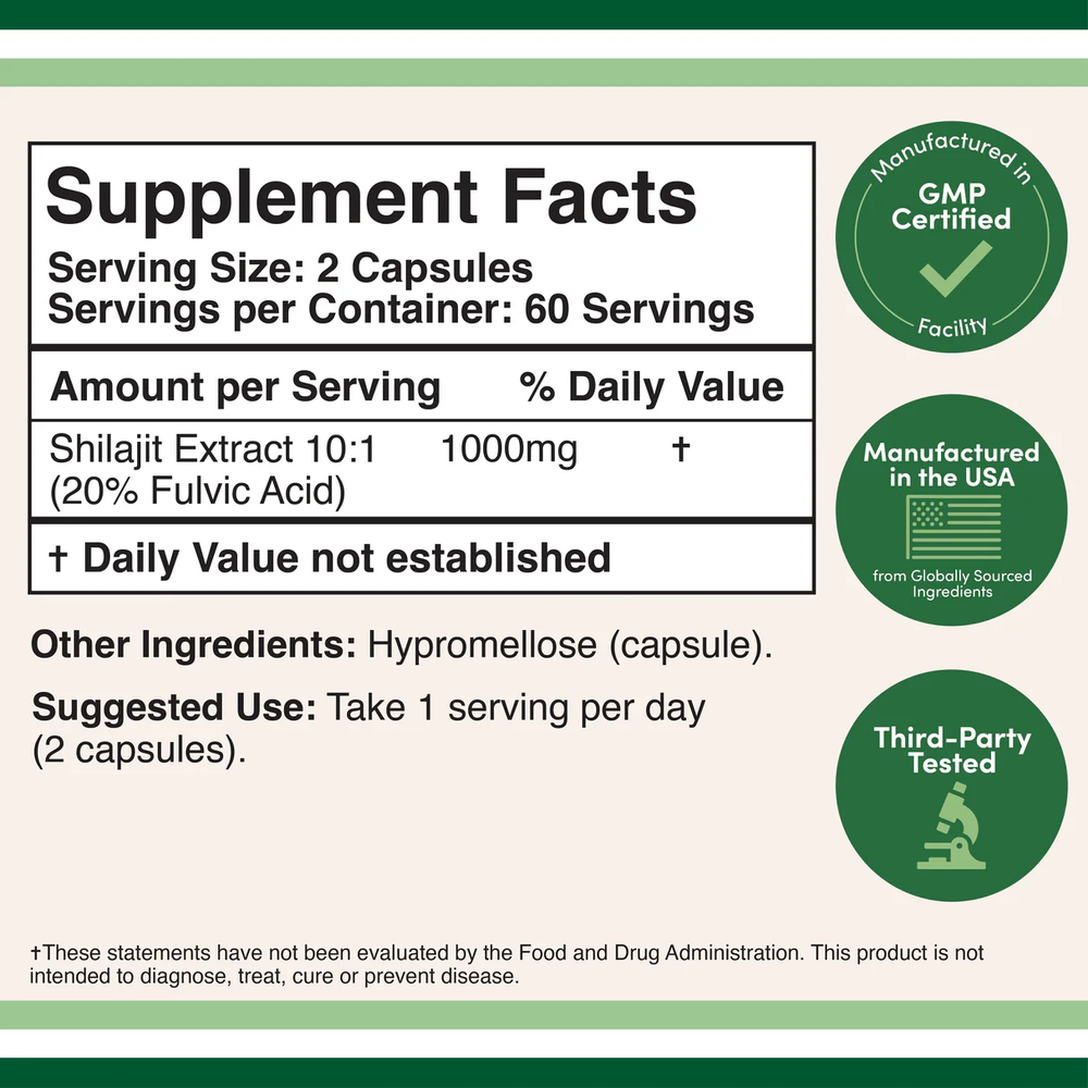 Double Wood Supplements - Shilajit Resin - 120 x 500 mg capsules