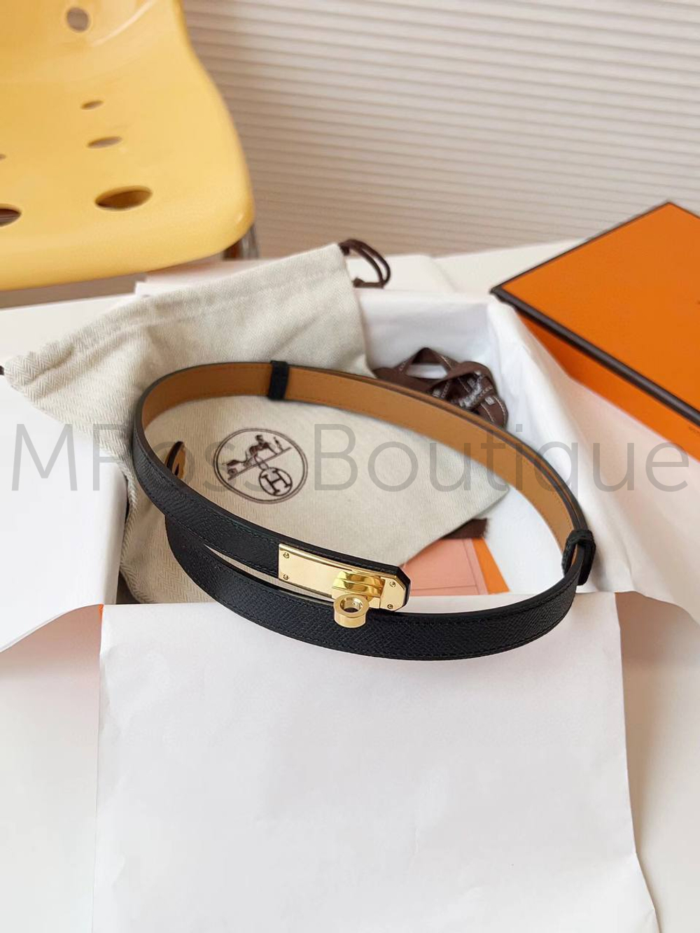 Женский ремень Hermes Kelly черного цвета