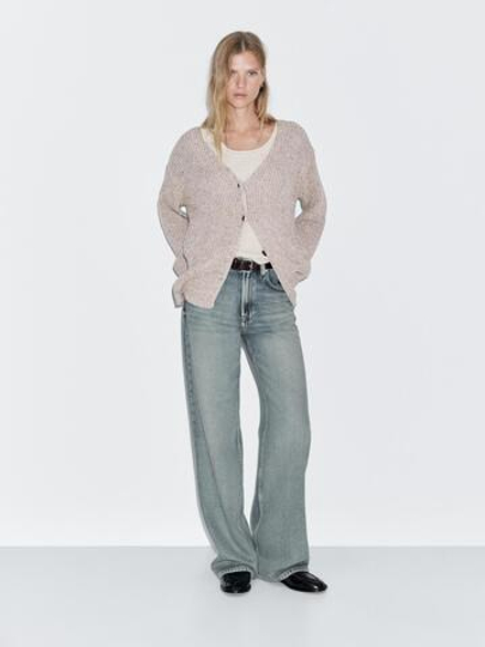 Massimo Dutti Джинсы с высокой талией и широкими штанинами, светло-голубой