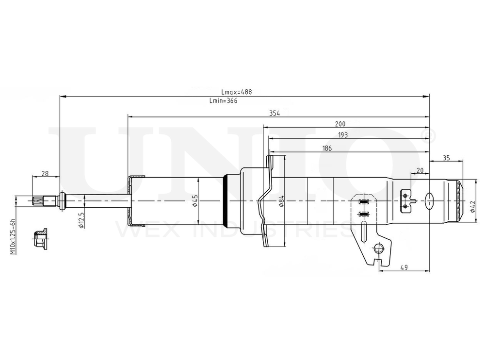 Амортизатор газовый передней подвески левый UNIO SAB-10002