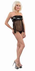 Оригинальная сорочка с wet-look лифом (Размер: S-M) (Цвет: черный)