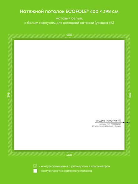 Матовый натяжной потолок 15.9 м2