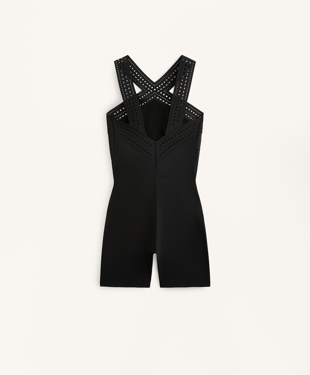 Oysho Укороченный компрессионный комбинезон, черный