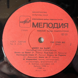 Винтажная виниловая пластинка LP Игорь Корнелюк, Билет На Балет (СССР 1989) Ходим По Парижу