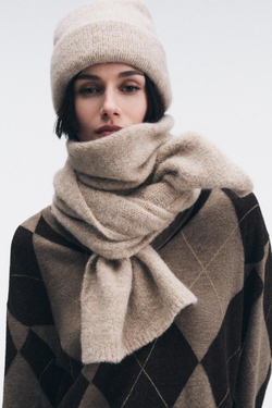 ZARA ОДНОТОННЫЙ ТРИКОТАЖНЫЙ ШАРФ, БЕЖЕВЫЙ