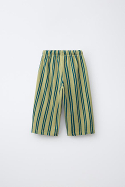ZARA БРЮКИ WIDE LEG ИЗ ФУТЕРА В ПОЛОСКУ, ЗЕЛЕНЫЙ