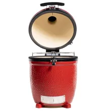 Керамический гриль Kamado Joe Classic III Stand Alone, 46 см (красный), на столе из дуба