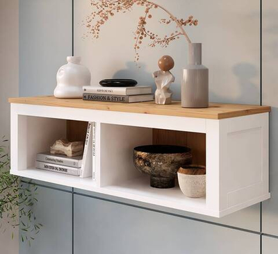 Полка навесная с 2 секциями Хемнэс/Кымор, 124х34х37см, белый/светло-коричневый