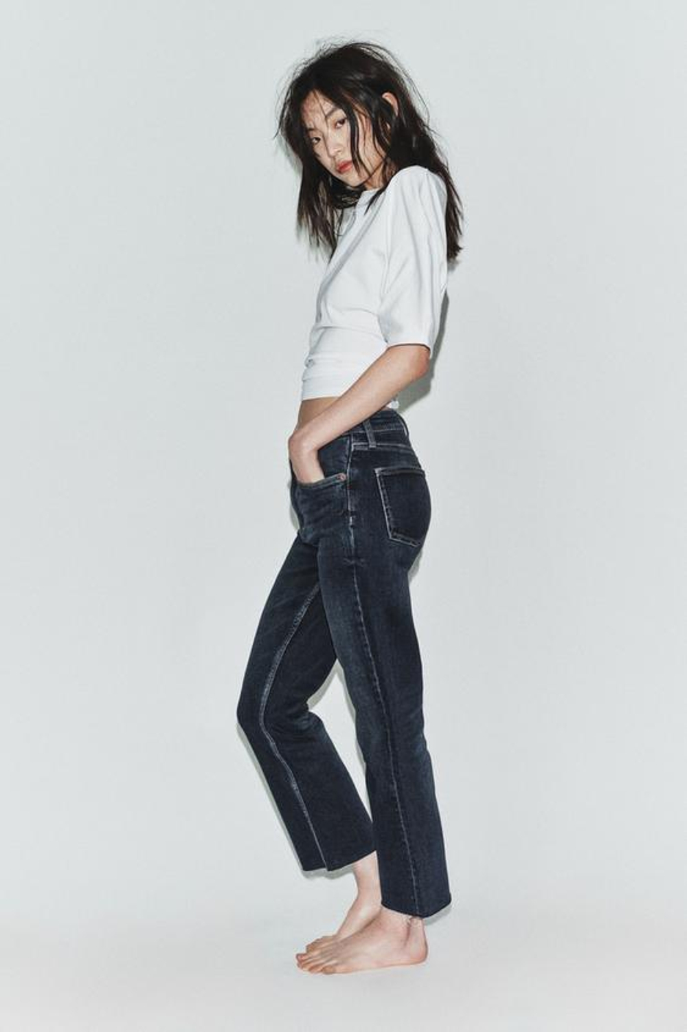 ZARA ДЖИНСЫ TRF CROPPED FLARE С ВЫСОКОЙ ПОСАДКОЙ, МОРСКОЙ СИНИЙ